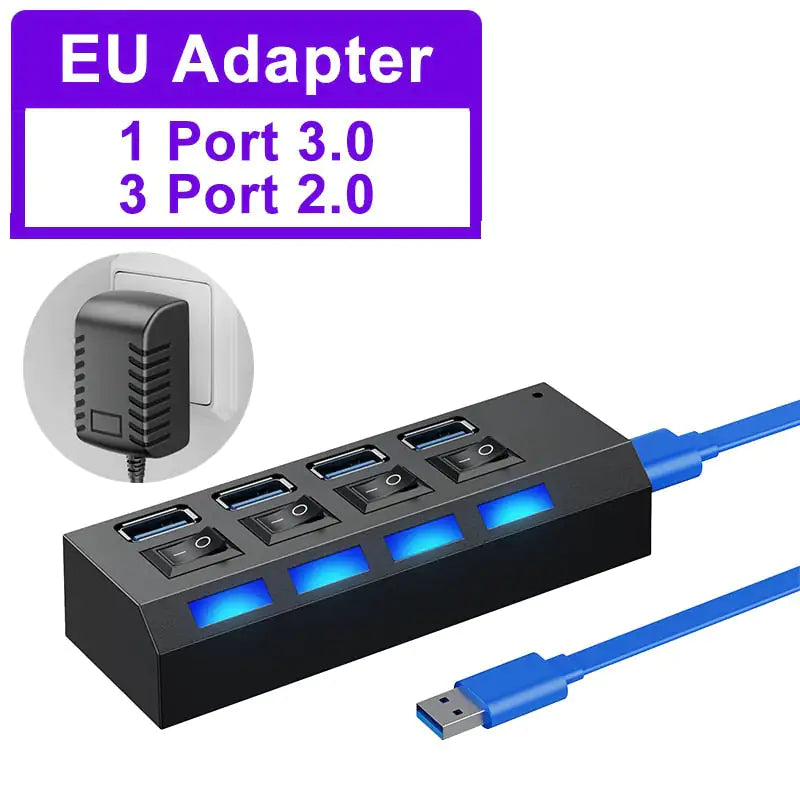 USB Hub 3.0 Hub Multi USB Splitter With Switch