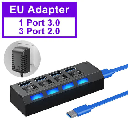 USB Hub 3.0 Hub Multi USB Splitter With Switch